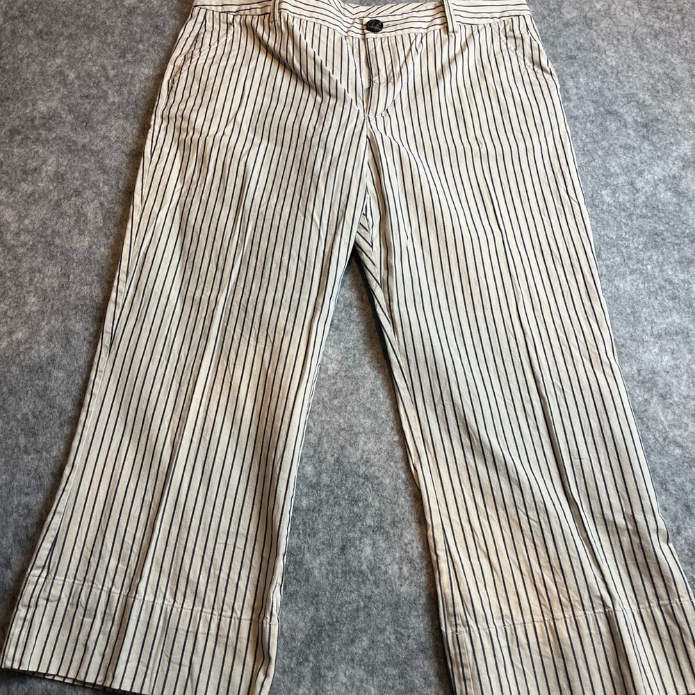 CAbi wide legged flare dress pants navy and beige 14
